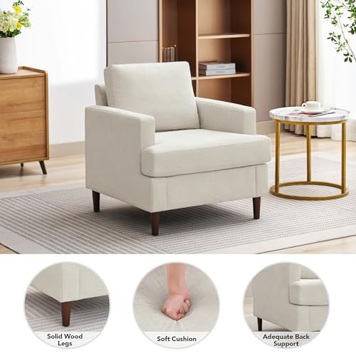 Weture Mid-Century Accent Chair,Modern Linen Fabric Armchair For Living Room,Comfy Upholstered Reading Accent Chairs For Bedroom,Single Sofa Chair With Wood Legs thumb #3