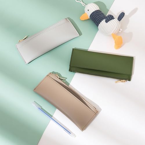 Image of Pencil Pouch for Teens School Office Supplies Pencil Case Cosmetic Bag Zipper (Black,Faux leather)
