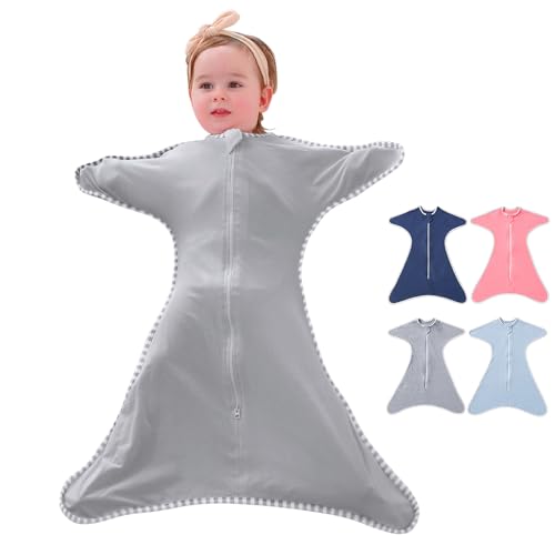 HINATAA Swaddle Wrap für Baby, Neugeborene Baby Schlafsack, Baby Musselin Swaddle Schlafsack Atmungsaktive Weiche Premium-Baumwolle für Kinder Alter 0-3/3-6 Monate (Grau, 0-3 Monate)