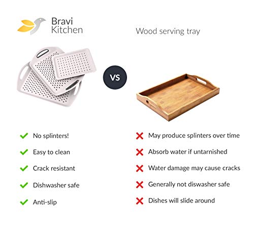 image for Bravi 3PC Anti-Slip Food Serving Tray with Handles 17.9