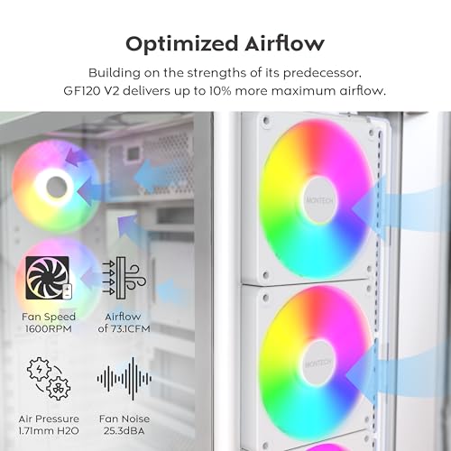 Image of MONTECH GF120 V2 ARGB 120mm Case Fan - Sleek & Minimalist Design,High Airflow, Hydraulic Bearing, Quiet Performance, Vibrant ARGB Lighting,White