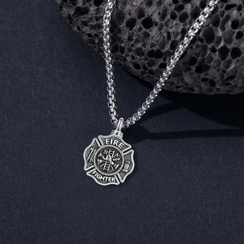 Father’s Day Gifts for Dad Firefighter Necklace 925 Sterling Silver Fire Dept Pendant Fire Department Jewelry for Women Men Christmas Birthday Gift4