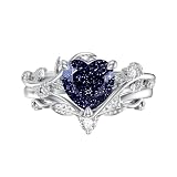 Luyona Blue Sandstone Rings for Women 925 Sterling Silver Leaf Heart Cut Sandstone Engagement Ring Set Promise Bridal Anniversary Birthday Jewelry Gift Size 6