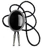 Bolo Tie with Black Stone Celtic Style Genuine and Cowhide Rope