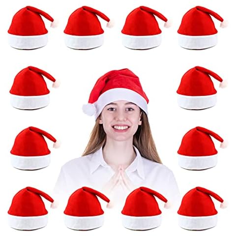 MNKXL Adult Plus Size Santa Hats, 12 Pack Soft Felt Unisex Holiday Party Supplies - Universal Fit Cover