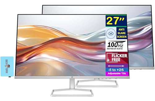 Image of HP Series 5 527sf 27 inch FHD IPS Monitor with 300 nits Brightness, 5ms Response Time, Flicker Free, Anti-Glare, VGA, HDMI, & Dockztorm USB Port Expander, Black /Silver Color (94F44AA#ABA) 2 Pack