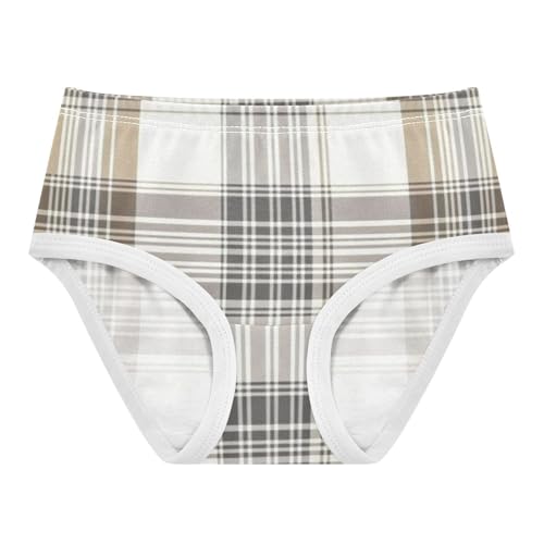 Beige Tartan Plaid Girls' Panties Training Breathable Underwear for Baby Girls in Sizes 2T,3T, 4T, 5T, 6Y and 8Y