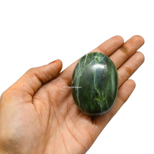 Image of Certified Green Jade Crystal Palm Pebbles Stones for Anxiety Stress Relief | AAA Grade Original Healing Gemstone Agate Palm Stone for Yoga Meditation Spiritual Reiki Feng Shui