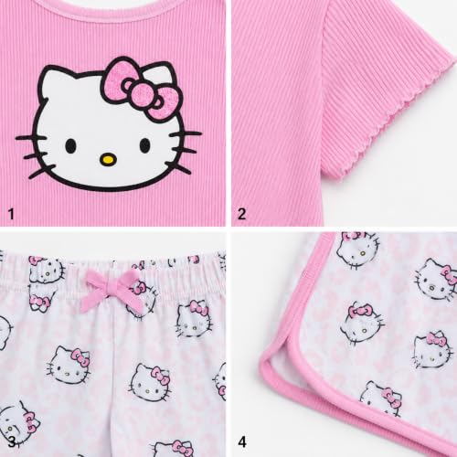Image of Hello Kitty Girls Short Set - 2 Piece Short Sleeve Graphic Tee and Shorts Clothing Outfits (Sizes: 2T-12)