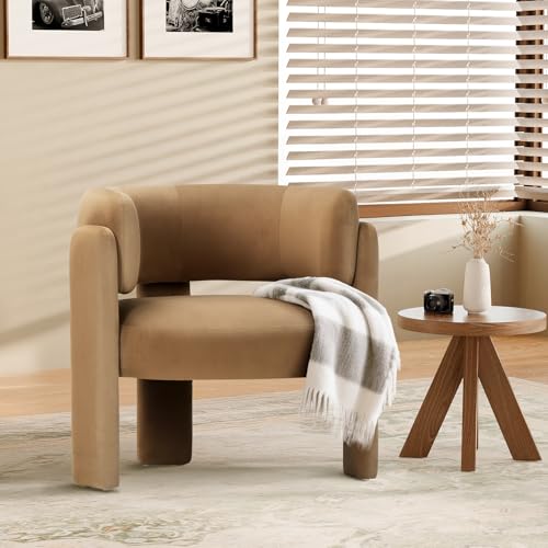 COLAMY Modern Velvet Ohrensessel, Gepolsterter Sessel Wohnzimmer, Bequemer Runder loungesessel mit 3 Beinen für Wohnzimmer, Schlafzimmer, Leseecke, Khaki