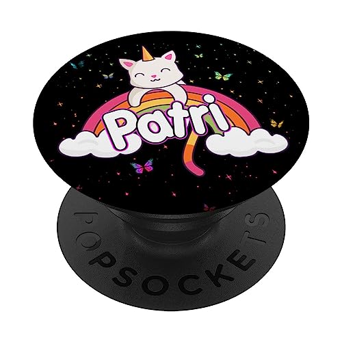 PATRI - Adorable girl name with beautiful Caticorn PopSockets Swappable PopGrip, Black