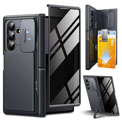 TONGATE Wallet for Galaxy Z Fold 7 Case, 2 Invisible Stands & 4-Card Holder Anti Spy Built-in Privacy Screen Protector & Camera Cover Z7 Hard Phone Case for Samsung Z Fold 7 2025 8