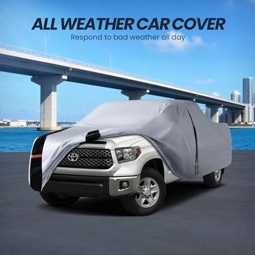 Image of Multi-Layer Toyota Tundra Truck Cover, Custom fit Tundra 2021-2026 Double Cab /CrewMax Cab SB(5.5'-6.5')Car Cover Waterproof All Weather, Full Exterior Cover Rain Wind and UV Protector With Door Zipper
