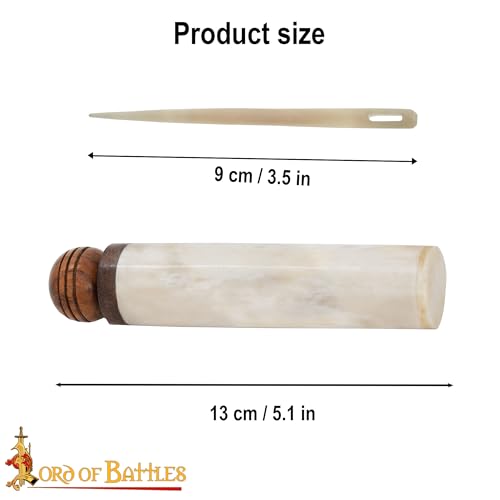 Image of Lord of Battles Genuine Bone Needle Holder Durable Sewing Tool Organizer Medieval Needles Storage Case for Sewing, Embroidery & Crafting Needles Storage (Bone Holder with Needles)