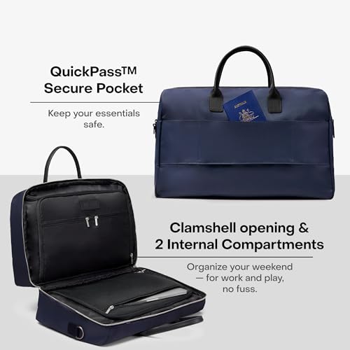 Carry All Split Weekender - Stylish Carry On Bag for Personal & Work, Zipped Pockets & Pass-Through Band, Weekender Bag, Travel Bag Flight Approved, Clamshell Opening - 28L, French Navy4