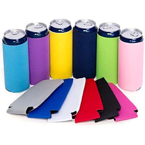 MICROCOSMOS Vinyl 12 Pcs Slim Can Coolers, 12 oz Plain Bulk Collapsible Soda Cover Coolies, DIY Personalized Sublimation Sleeves for Weddings, Bachelorette Parties, Multicolor Cover