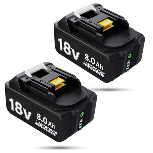 2 baterias de substituição de iões de lítio de 18 V e 8,0 Ah, 8000 mAh, BL1860B, BL1860, BL1850, BL1850B, BL1840B, BL1840, BL1830B, 194205-3, LXT-400, BL1, BL1, BL1, BL1, BL1, BL1, BL1, BL1, BL1, BL1
