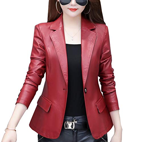 DISSA Veste Blouson décontractée Simili Cuir Synthétique Court Femme Blouson Revers Coupe Ajustée Costume Printemps et Automne,P707,4XL Cover