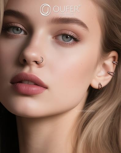 OUFER Double CZ Hoop Piercing Jewelry, Halloween & Christmas 20G Nose Rings (6MM 7MM 8MM), Classic 16G 18G 20G Cartilage Earrings (6MM–12MM), Surgical Steel Helix Tragus Lip Hoops for Women Men3