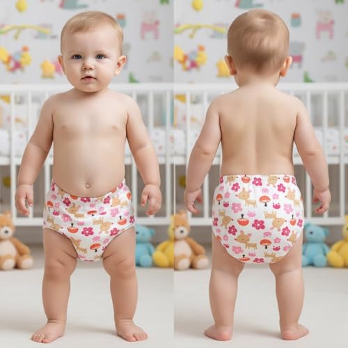 Image of Bembika Baby Training Pant Soft Cotton Reusable Potty Training Pants For Kids Leak-Resistant, Padded Underwear For Babies To Support Diaper Free Transition (L Size For 18-24 Months Mushroom Theme)