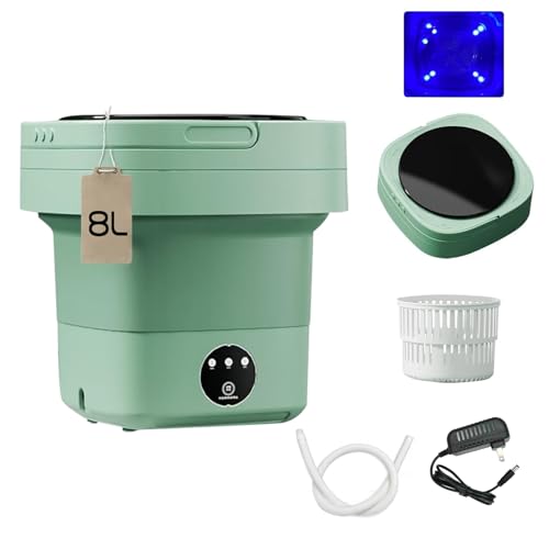 Portable Washing Machine and Dryer 8L Foldable Washing Machine with Drain Basket Mini Washer Compact Washing Machine for Apartments, Dormitories, Hotels, Camping, Travel (Green)