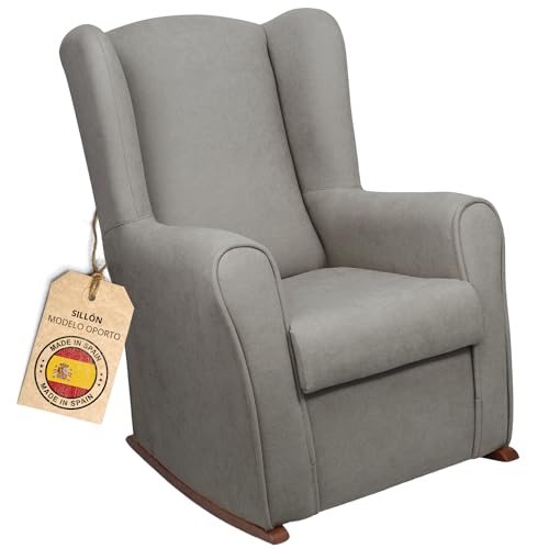 HOME DESIGN & CONFORT® Sillón Orejero Balancín Viena con Tela Antimanchas para Dormitorio, Salón, etc | Mecedora Orejera Fabricado en España (Gris)
