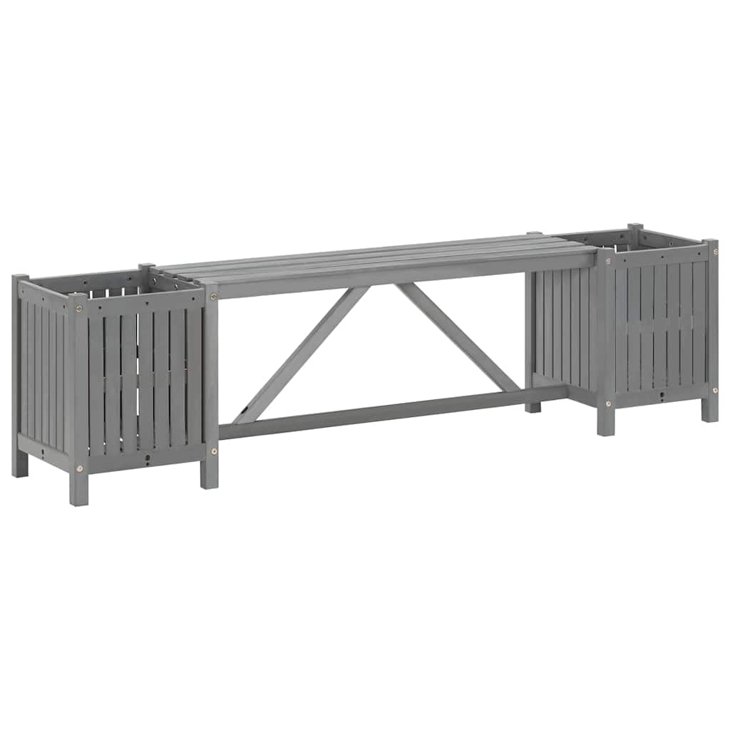 Ławka ogrodowa z 2 skrzyniami na kwiaty z drewna akacjowego, szara, 150 cm
