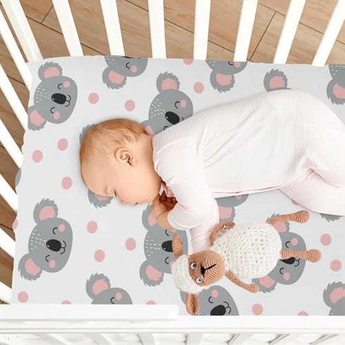 Image of Koala Polka Dots White Fitted Crib Sheet for Boys Girls Baby Toddler Fitted Sheet for Standard Crib Mattress,52 X 28 in