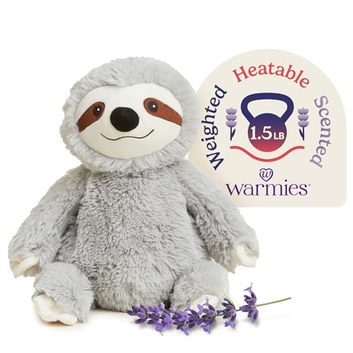warmies Microwavable & Weighted Stuffed Animals, Gray Sloth - Heated Stuffed Animal Plushie for Warmth & Comfort - Cute Soft Plush Toys for Adults & Children (Boys, Girls, Babies & Toddlers)