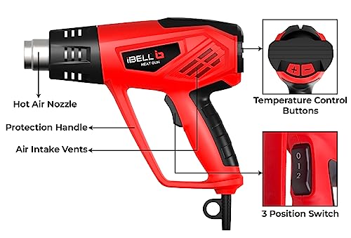Image of IBELL IBL HG20-98C Hot Air Tool 2000W, Variable Temperature Heat Gun with 12 Heat Settings, 250L /min & 550L /min Air Flow, 50C-600C Hot Air Gun for Paint Removal, PVC & DIY Work - 6 Months Warranty