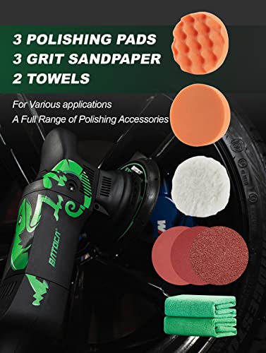 Exzenter Poliermaschine,700W Auto Poliermaschine BATOCA,Orbital Poliermaschine 21mm,6 Variable Geschwindigkeit,Auto Poliermaschine Set,Schleifer,Polierer(1000-3800 min-1Drehzahl,150mm Scheiben-ø) – Bild 4