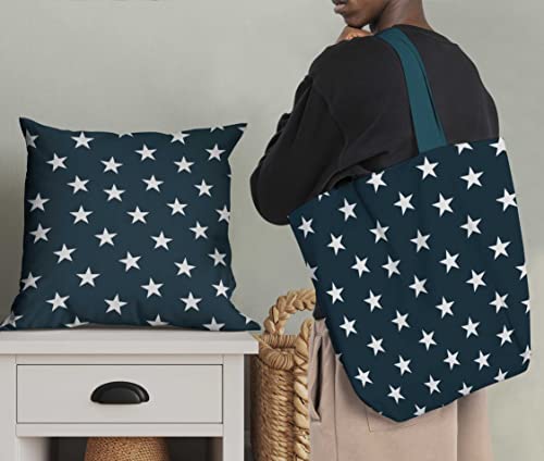 Image of Soimoi Blue Silk Fabric Stars Star Printed Craft Fabric by The Meter 44 Inch Wide