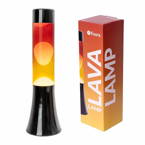 Fisura - Lámpara de lava multicolor degradado. Lámpara de lava de 30 cm con base negra y cristal con efecto degradado atardecer. Lámpara efecto relajante. 9x9x30 cm