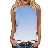 Crewneck Vest Tops for Women Summer Gradient Print Loose Fit Tank Tops Summer Sleeveless Blouse Going Out Casual Shirts Light Blue