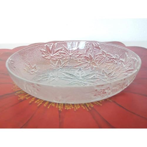 Image of Glassbunny 5.5 Inch Round Dessert Plate Clear Glass Serving Plate with Embossed Maple Leaf Design, Textured Frosted Finish 260ml Elegant Round Dish for Serving Snacks, Desserts, Fruits Pack of 6