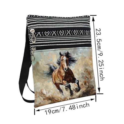 Brown War Horse Messenger Bag Small Ethnic Pattern Printed Adjustable Strap Crossbody Zipper Bag Brown War Horse Phone Bag Wallet Cute Shoulder Handbag for Women Friends2