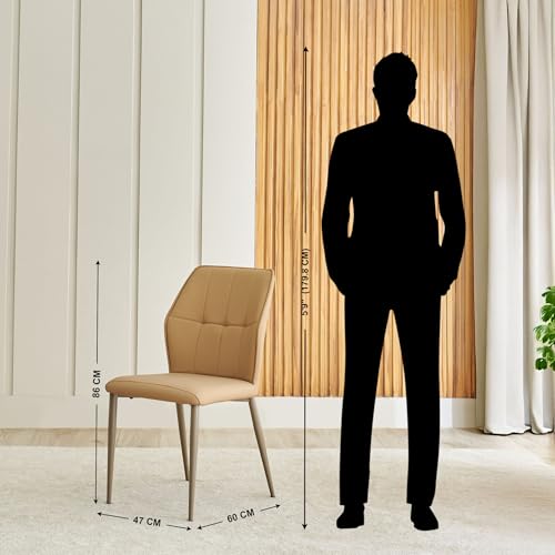 Image of Home Centre | Glam Faux Leather Dining Chair Set of 2 | Metal Frame | Beige | 1 Year Warranty