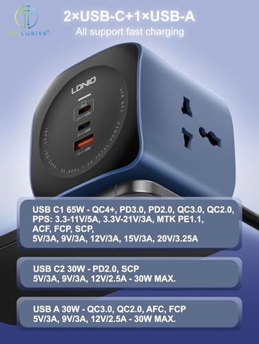 Image of T Teclusive 2500W Cube Extension Board Power Strip with USB C Ports | 3 Power Sockets with 65W Gan Type C USB QC PD Super Fast Charging | Multi Port Extension | 2M Power Cord