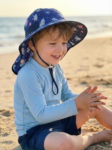 Image of icolor Kids Sun Hat UPF50+ Sun Protection Bucket Hat Toddler Summer Beach Play Hats with Neck Flap for Girl Boy Ages 3~10
