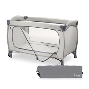 Hauck Sleep N Easyfold, Dark Grey - Schnell Faltbares Baby Reisebett ab Geburt bis 15 kg, mit Rollen, Tragetasche, Großem Schlupf & Faltboden, Klein Zusammenklappbar, 125 x 69 x 82 cm & 7,6 kg