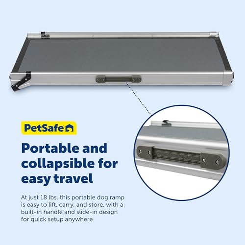PetSafe Happy Ride Compact Telescoping Dog Ramp - Portable Pet Ramp for Cars, Trucks & SUVs with Adjustable Sizing - Non-Slip Design - Lightweight Pet Mobility Assistance - Extra Long