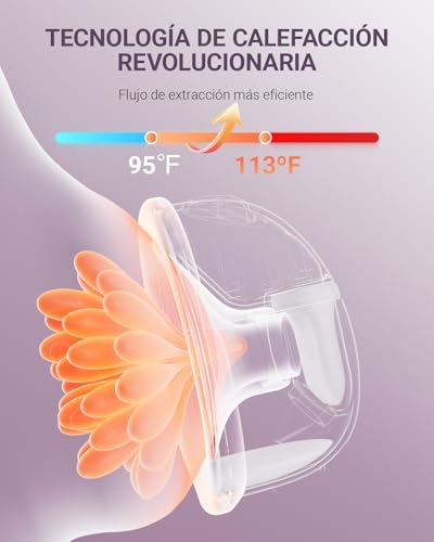 comfyer W2 Sacaleches Eléctrico Manos Libres, Extractor de leche doble para la boca del bebé,Brida de doble sellado con 3 tipos y 9 niveles, compresa térmica, carga magnética, control mediante APP - imagen 2
