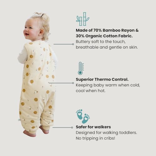 Image of Tealbee Dreamsuit Toddler Sleep Sack with Feet - Walker Sleep Bag with Legs, Rayon made from Bamboo, Winter 1.5 TOG, 2-Way Zipper, 3T-4T - Cookies