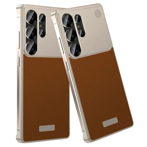 For Samsung Galaxy S24 Ultra / S25 Ultra / S26 Ultra�p �A���}�e���s�[�P�[�X MagSafe�Ή��A�������U�[�w�ʁA���^���x�[�����X�E�X�������~�j�}���f�U�C��,S24 Ultra,Brown