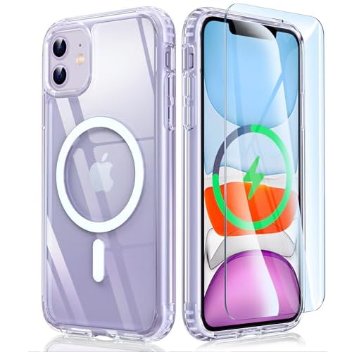 FNTCASE for iPhone 11 Case Clear: Support Magnetic Charging Military Grade Drop Protection Anti Yellowing Cell Phone Cover – Rugged Durable Shockproof Protective Bumper – 6.1 Inch