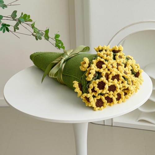 Longhui bedding Crochet Flower Bouquet Throw Blanket Handmade Knitted Blanket with Sunflower Cute Romantic Gift for Her Girlfriend Mom Mothers Day Valentine Wedding Anniversary Birthday 40 Inches
