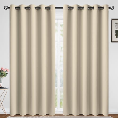 Image of COSVIYA Grommet Room Darkening Beige Curtains 84 inch Long for Bedroom | Light Blocking Insulated Thermal Curtains for Living Room, Blackout Thick Polyester Window Drapes,62x84 inches, 2 Panels