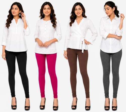 Image of DO IT Creation Women's Cotton Regular Fit Leggings Multi Color Combo Pack of 4