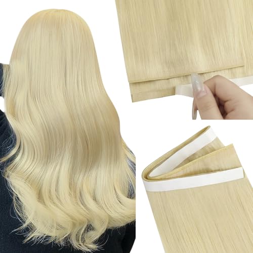 Image of Easyouth 120g Tape in Weft Hair Extensions Human Hair Blonde 20inch Enhanced Volume Genius Weft Hair Extensions Real Hair Platinum Blonde Washability Skin Weft Tape Hair Extension Blonde 4pcs