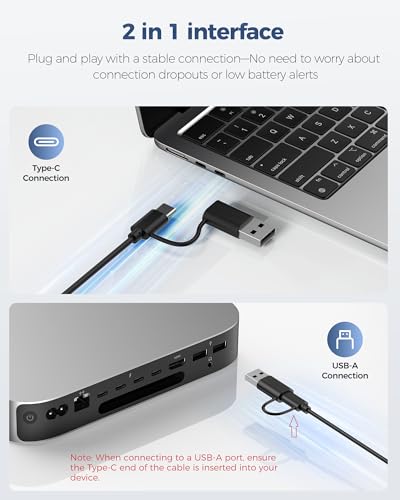 Image of TECKNET Wired Keyboard for Mac, USB & Type-C Dual Interface, Silent Click | Ultra-Slim Keyboard, Full Size with Numeric Keypad, Compatible with Apple MacBook Pro /Air, iMac Pro /mini